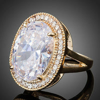Detailed macro close up view of the brilliant stone settings on this premium oval cubic zirconia engagement ring