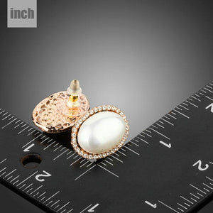 Oval Shell Pearl Stud Earrings -KPE0290 - KHAISTA Fashion Jewellery
