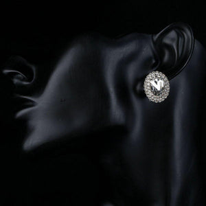 Oval Thick Silver Cubic Zirconia Stud Earrings - KHAISTA Fashion Jewellery