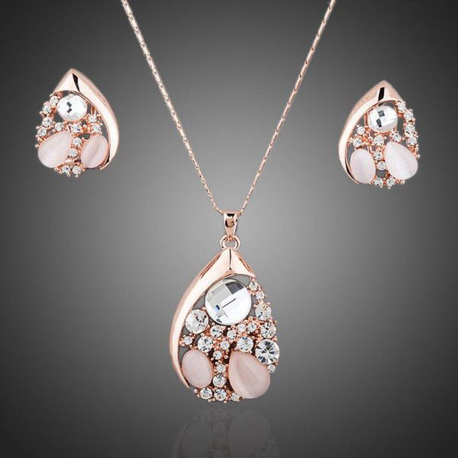 Khaista crystal party necklace and earrings set on white background
