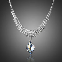 KHAISTA party wear waterdrop crystal pendant necklace on white background