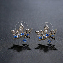 Load image into Gallery viewer, Paved Blue Cubic Zirconia Crown Stud Earrings -KFJE0419 - KHAISTA3
