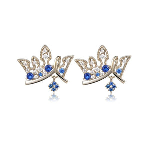 Paved Blue Cubic Zirconia Crown Stud Earrings -KFJE0419 - KHAISTA2