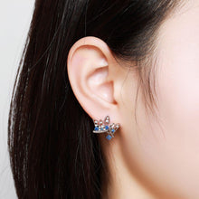 Load image into Gallery viewer, Paved Blue Cubic Zirconia Crown Stud Earrings -KFJE0419 - KHAISTA5
