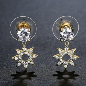 Paved CZ Crystal Flower Drop Earrings -KFJE0417 - KHAISTA2