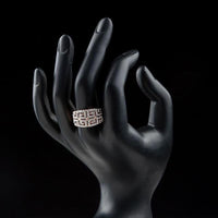 Detailed macro close up view of the brilliant stone settings on this premium paved crystal cocktail ring