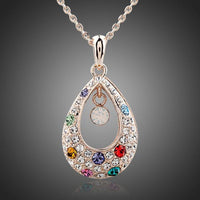 KHAISTA peacock tears crystal pendant necklace on white background
