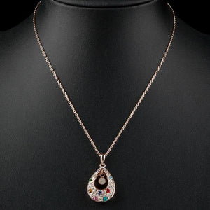 Peacock Tears Crystal Pendant Necklace KPN0092 - KHAISTA Fashion Jewellery