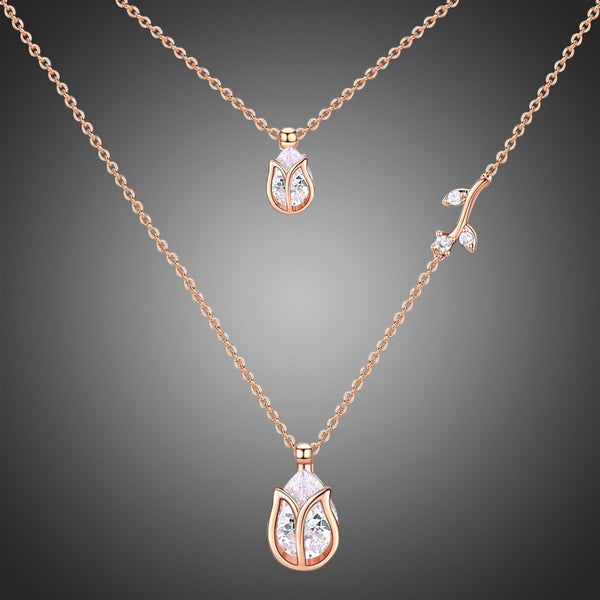 KHAISTA clear pear cut CZ necklace on white background