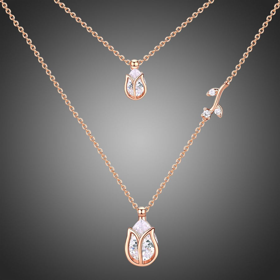 KHAISTA clear pear cut CZ necklace on white background