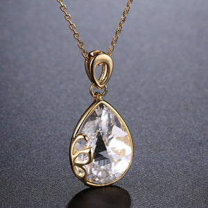 Pear Cut Long Chain Pendant Necklace KPN0241 - KHAISTA Fashion Jewellery