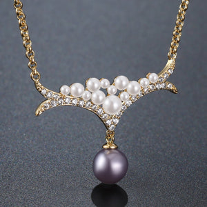 Pearl Clear Cubic Zircon Necklace KPN0263 - KHAISTA Fashion Jewellery