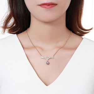 Pearl Clear Cubic Zircon Necklace KPN0263 - KHAISTA Fashion Jewellery