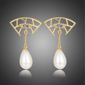 Pearl Cubic Zirconia Drop Earrings -KJE0418 - KHAISTA