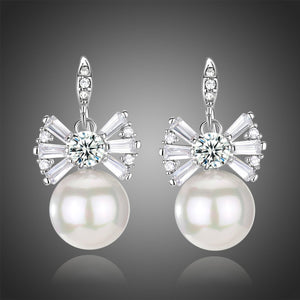 Pearl Drop Bowknot Earrings -KPE0336 - KHAISTA Fashion Jewellery