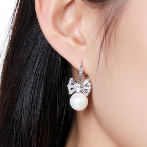 Pearl Drop Bowknot Earrings -KPE0336 - KHAISTA Fashion Jewellery