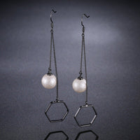 classic pearl drop earrings detail view by KHAISTA