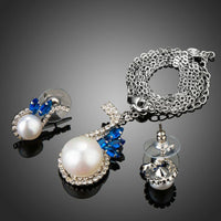 Side angle view of Khaista blue pearl floral set