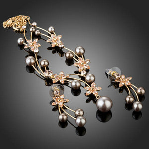 Pearl Flower Drop Earrings & Necklace Set - KHAISTA Fashion Jewellery