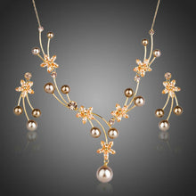 Load image into Gallery viewer, Pearl Flower Drop Earrings &amp; Necklace Set - KHAISTA Fashion Jewellery
