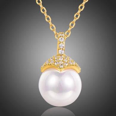 Pearl Pendant Round Cut Cubic Zirconia Necklace KPN0259 - KHAISTA Fashion Jewellery