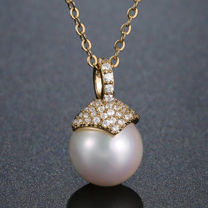 Pearl Pendant Round Cut Cubic Zirconia Necklace KPN0259 - KHAISTA Fashion Jewellery