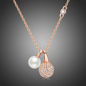 Pearl Round Ball Cubic Zirconia Pendant Necklace KPN0245 - KHAISTA Fashion Jewellery