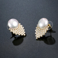 pearl stud earrings for women detail view by KHAISTA