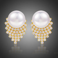 KHAISTA pearl stud earrings for women on white background