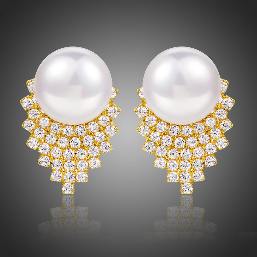 KHAISTA pearl stud earrings for women on white background