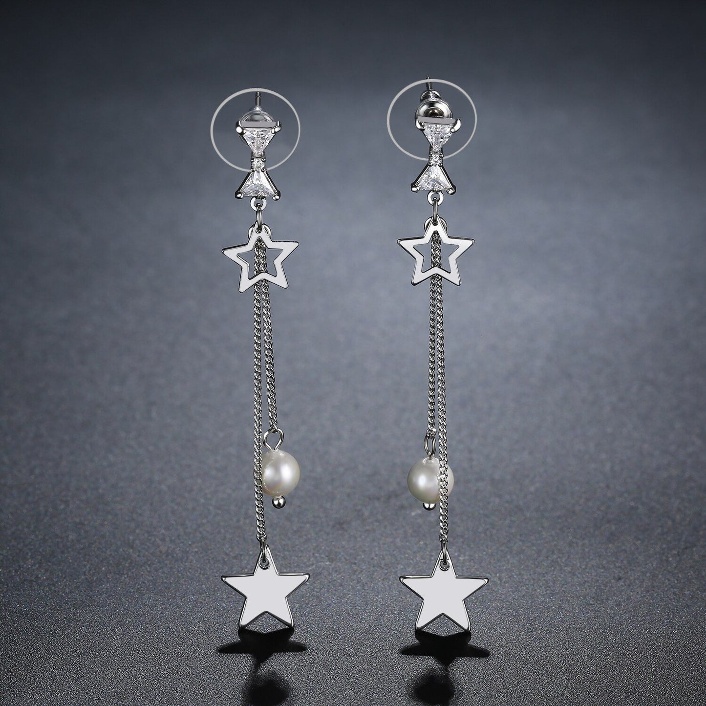khaista pentagram clear cubic zirconia pearl drop earrings kpe0402 image 3