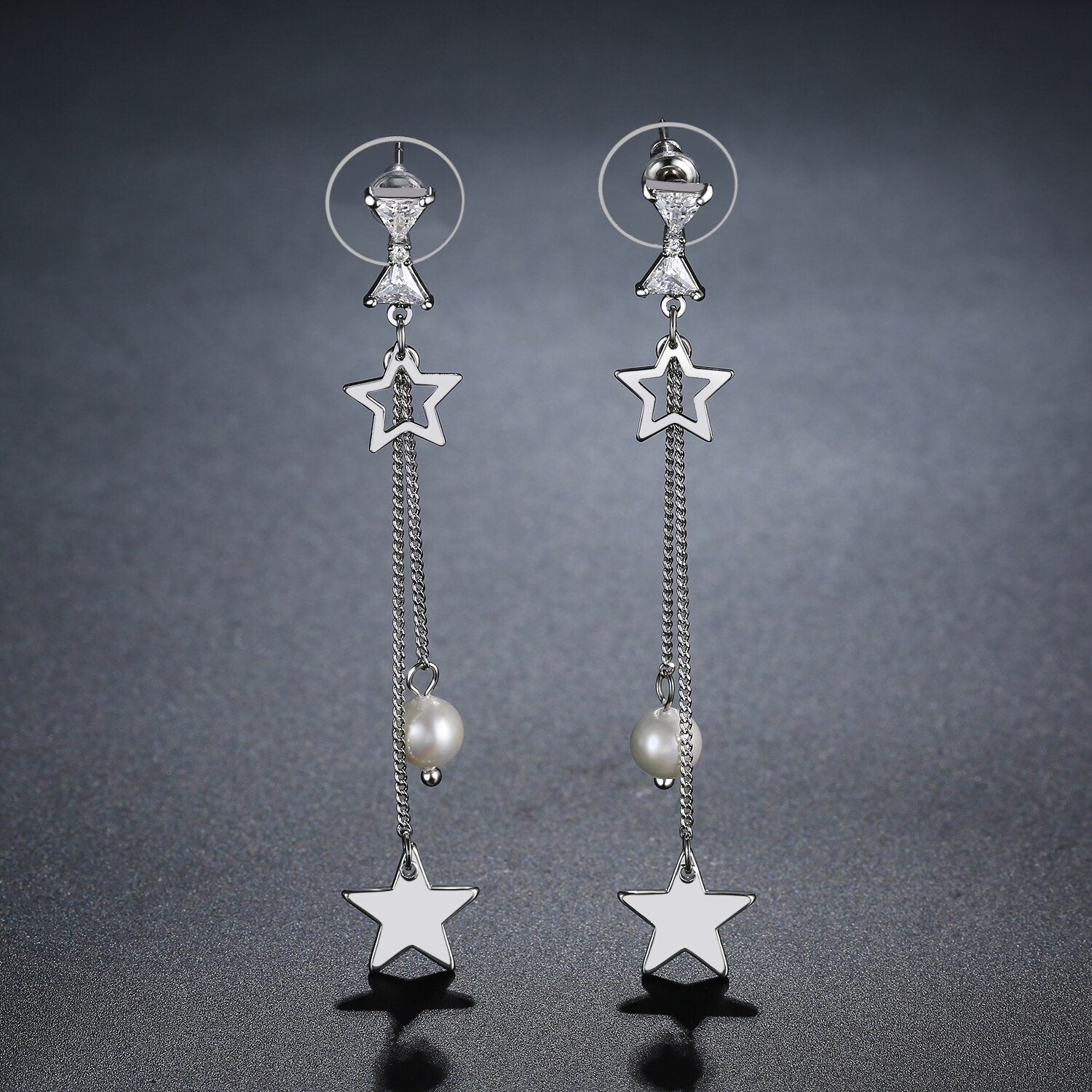 khaista pentagram clear cubic zirconia pearl drop earrings kpe0402 image 3