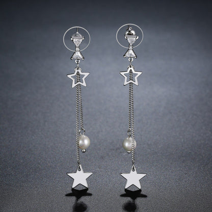 khaista pentagram clear cubic zirconia pearl drop earrings kpe0402 image 3