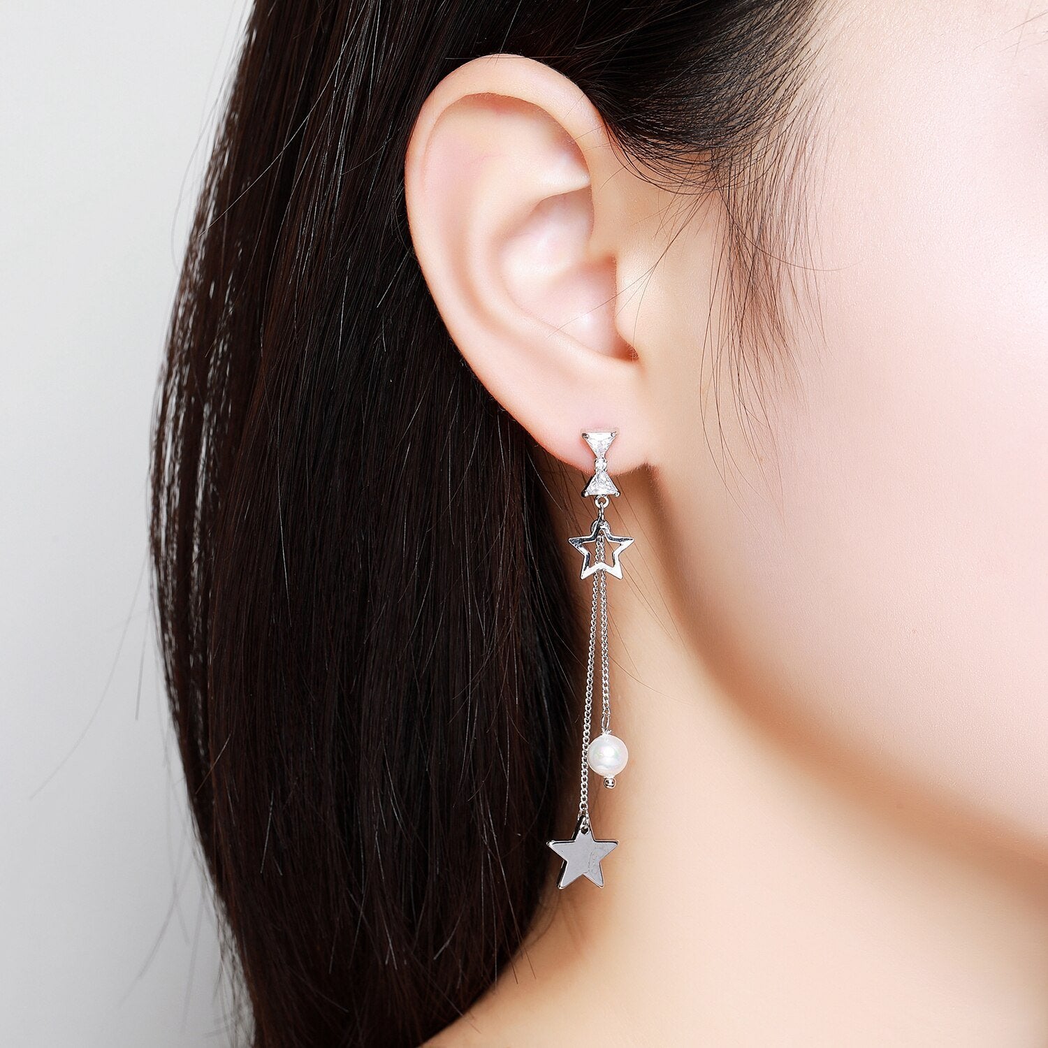 khaista pentagram clear cubic zirconia pearl drop earrings kpe0402 image 4