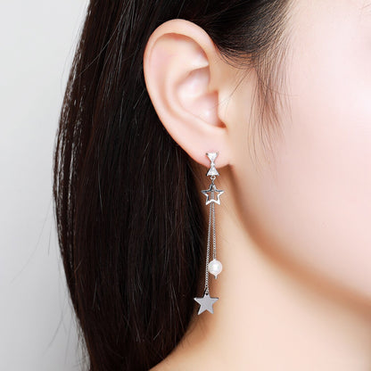 khaista pentagram clear cubic zirconia pearl drop earrings kpe0402 image 4