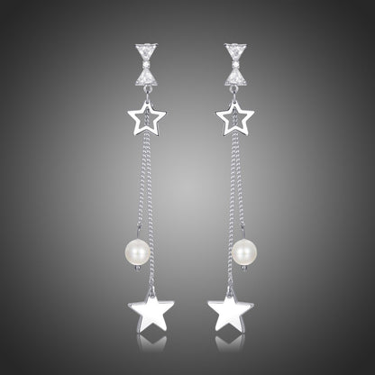 khaista pentagram clear cubic zirconia pearl drop earrings kpe0402 image 1