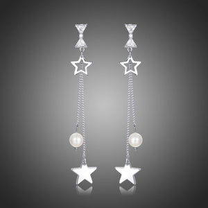 Pentagram Clear Cubic Zirconia Pearl Drop Earrings -KPE0402 - KHAISTA