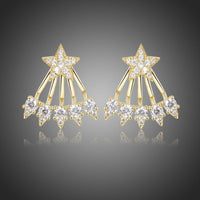 KHAISTA crystal pentagram stud earrings on white background