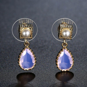 Pink Opal Crystal Drop Earrings -KFJE0411 - KHAISTA2