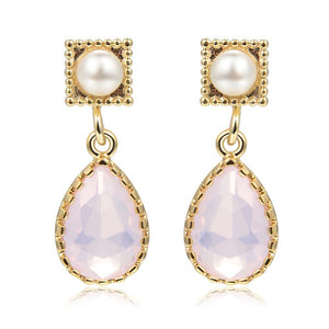 Pink Opal Crystal Drop Earrings -KFJE0411 - KHAISTA5