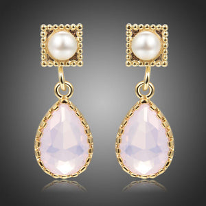 Pink Opal Crystal Drop Earrings -KFJE0411 - KHAISTA1