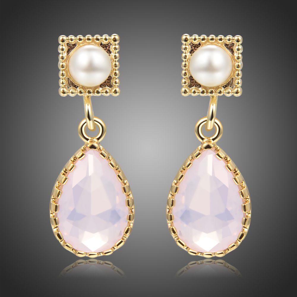 Pink Opal Crystal Drop Earrings -KFJE0411 - KHAISTA1