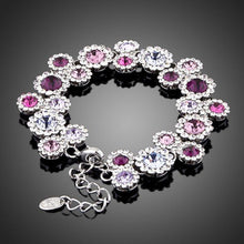 Load image into Gallery viewer, Platinum Plated Purple Crystal Charm Bracelet - KHAISTA Fashion Jewellery
