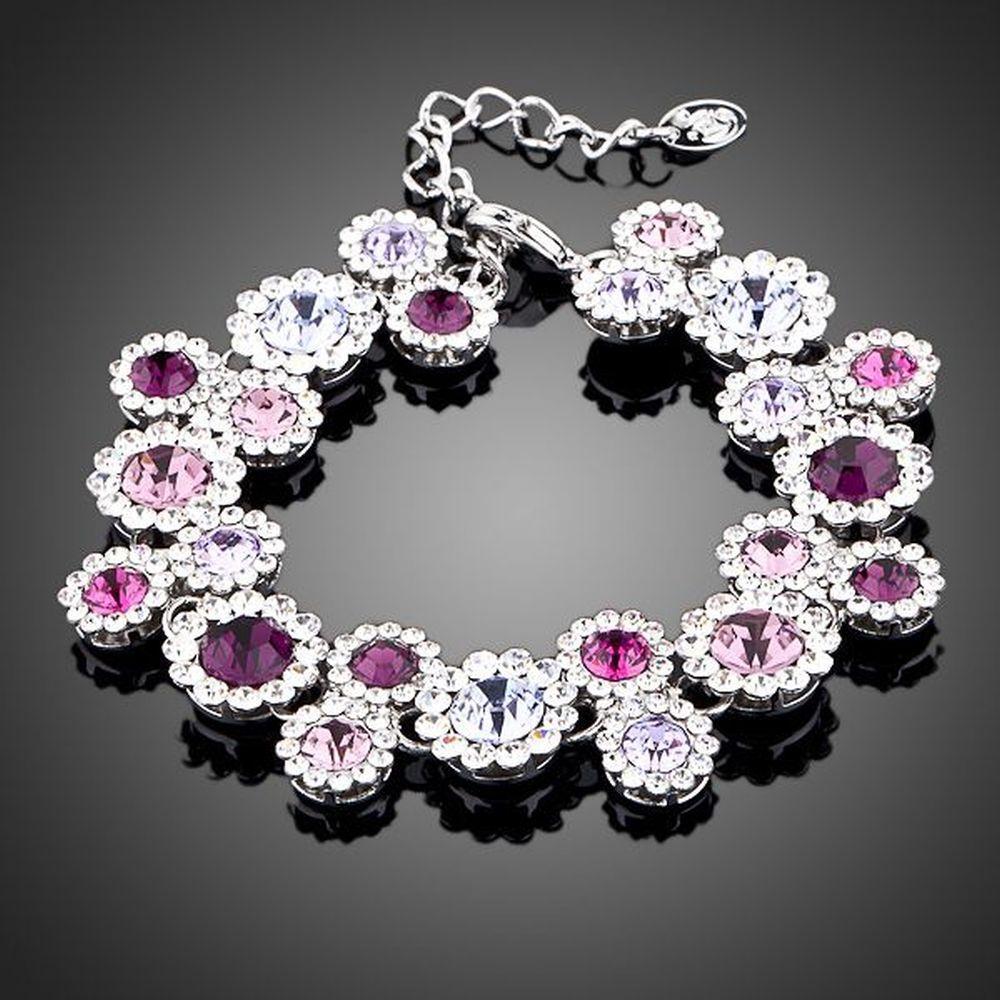 Platinum Plated Purple Crystal Charm Bracelet - KHAISTA Fashion Jewellery
