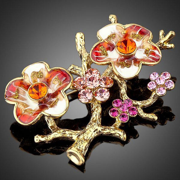 Khaista plum blossom branch brooch on white background