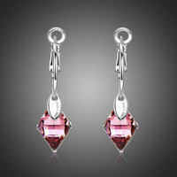 KHAISTA purple Austrian crystal drop earrings on white background