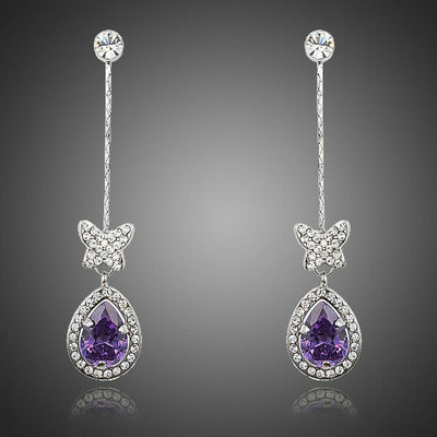 Purple Butterfly Zirconia Drop Earrings