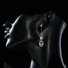 Load image into Gallery viewer, Purple Butterfly Zirconia Drop Earrings - KHAISTA Fashion Jewellery
