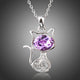 Purple Crystal Cat Pendant Necklace