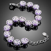 Close up detail of KHAISTA purple crystal clasp bracelet